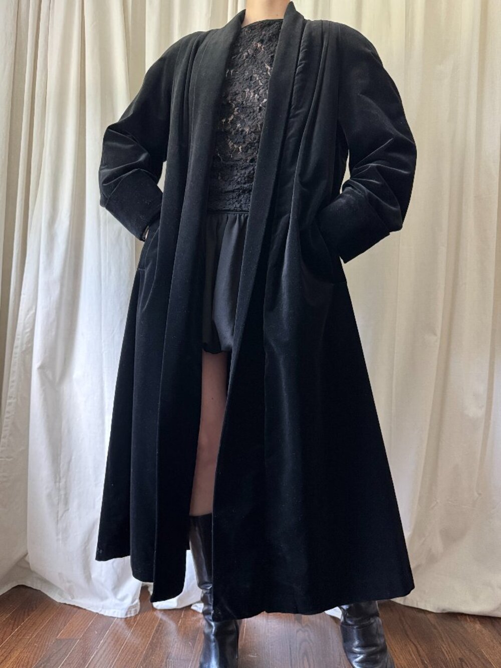 Vintage Julia Klein Black Wool Swing Coat Women's Size XL | Evening Goth 80s - Picture 4 of 11